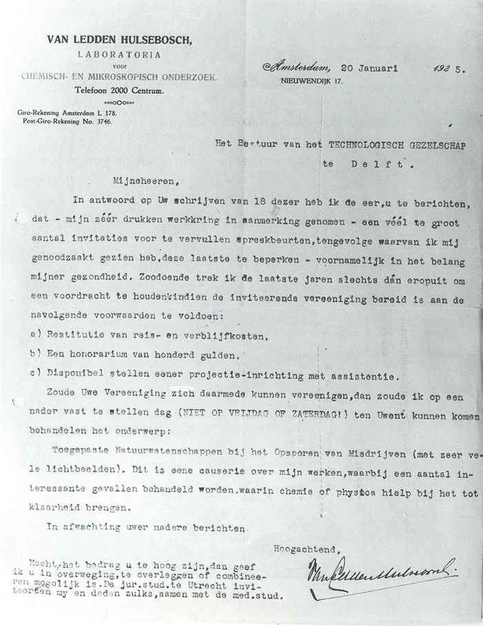 Letter 20 Januari 1925 toTechnologisch Gezelschap Delft